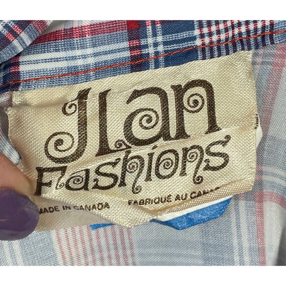 Vintage late 70s dress, pink blue plaid pattern, short sleeves, Ilan Fashions - Picture 8 of 10